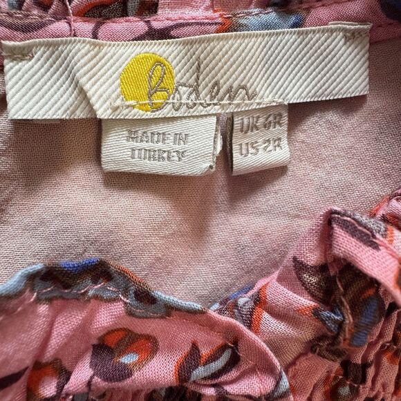 BODEN Size 6 R Floral Sleeveless Smocked Mini Dress ruffles Pink Spring/summer - Picture 9 of 11